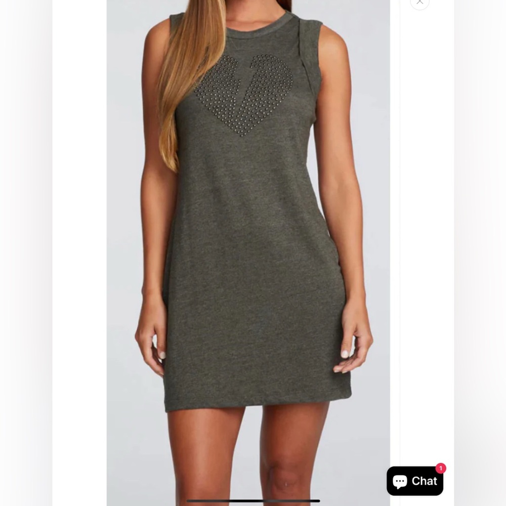 Chaser Charcoal Olive Heart Embellished Mini Dress Size XS New with Tags